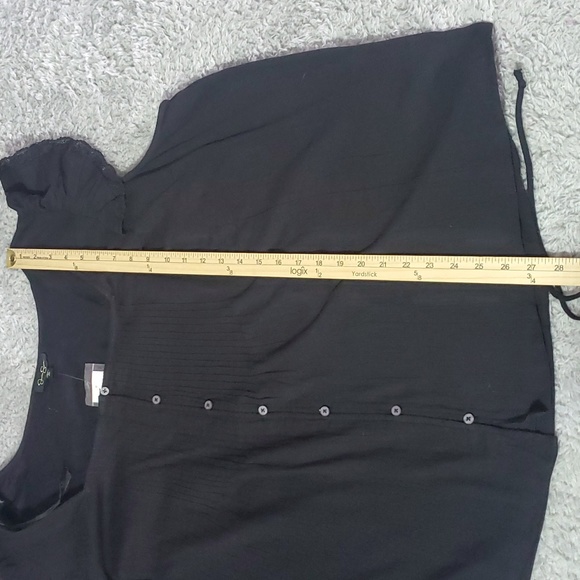 Jessica Simpson Women's Black Lined Sheer Pintucked Tie Flutter Sleeve Top - Picture 7 of 7